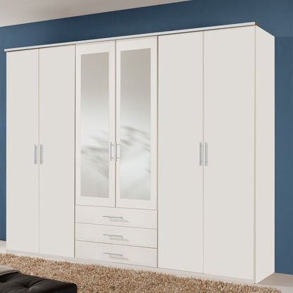 Banha 6 Door 3 Drawer Mirrored Wardrobe in White | Classic & Functional | Furco