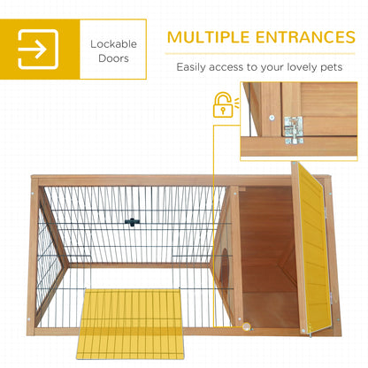 PawHut Wooden Rabbit Hutch Triangle Bunny Ferret Cage Guinea Pig Run Small Animal Hutch Yellow 116 x 62.2 x 52.5 cm