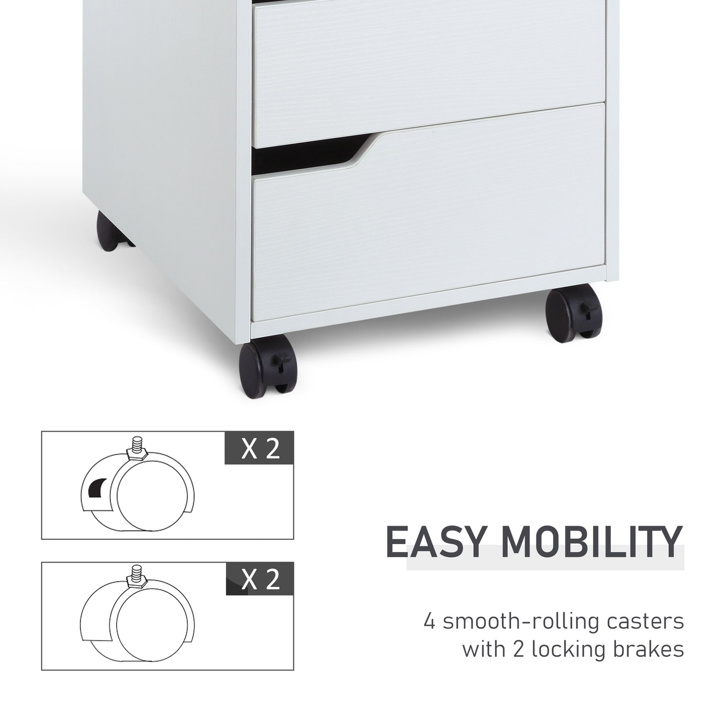 HOMCOM Drawer Mobile File Cabinet, Vertical Filing Cabinet with Wheels for Home Office, White