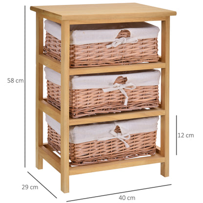 HOMCOM Drawer Dresser Wicker Basket Storage Shelf Unit Wooden Frame Home Organisation Cabinet Bedroom Office Furniture Natural Finish