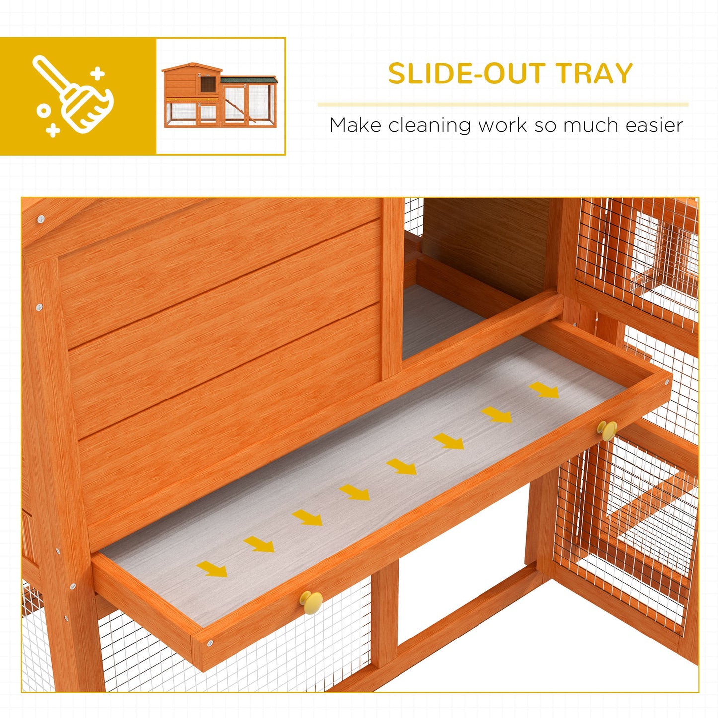 PawHut Two-Tier Rabbit Hutch with Run, Ramp, Slide-Out Tray, for Garden - Yellow