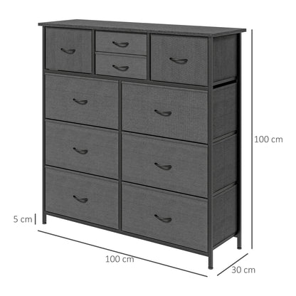 HOMCOM edroom Chest of Drawers, 10 Drawer Dresser with Foldable Fabric Drawers and Steel Frame, Black