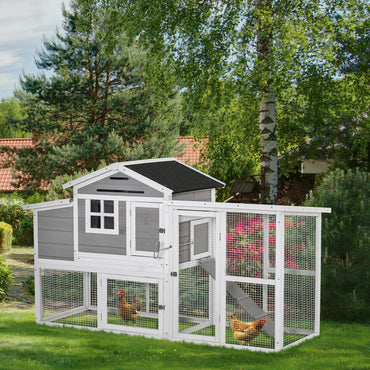 PawHut Large Chicken Coop with Run Hen House Wooden Poultry Cage w/ Nesting Box Removable Tray Outdoor 193 x 78 x 115cm