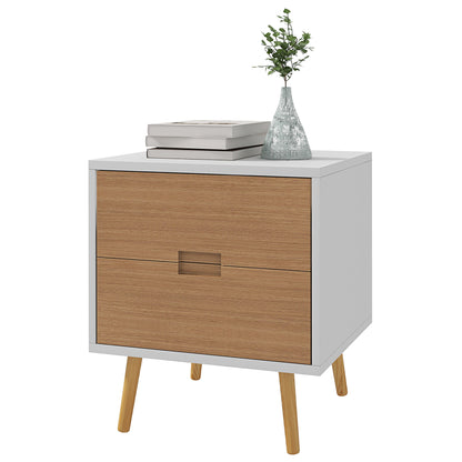 HOMCOM ood Effect Wto-Drawer Bedside Table - Brown/White