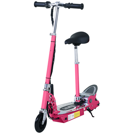 HOMCOM 20W Foldable Powered Scooters with 24V Rechargeable Battery, Adjustable Ride on Toy (Pink)