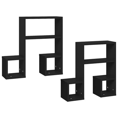 Black Wooden Music Note Wall Shelves - Set of 2, Stylish Storage for Home Decor