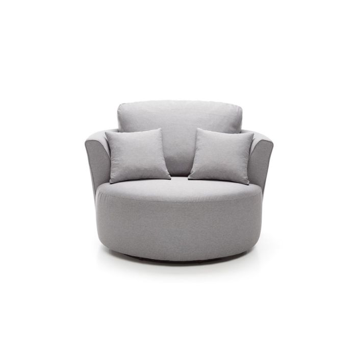 FURCO Charmaine Light Grey Swivel Armchair - Modern Fabric Design with Foam Cushions