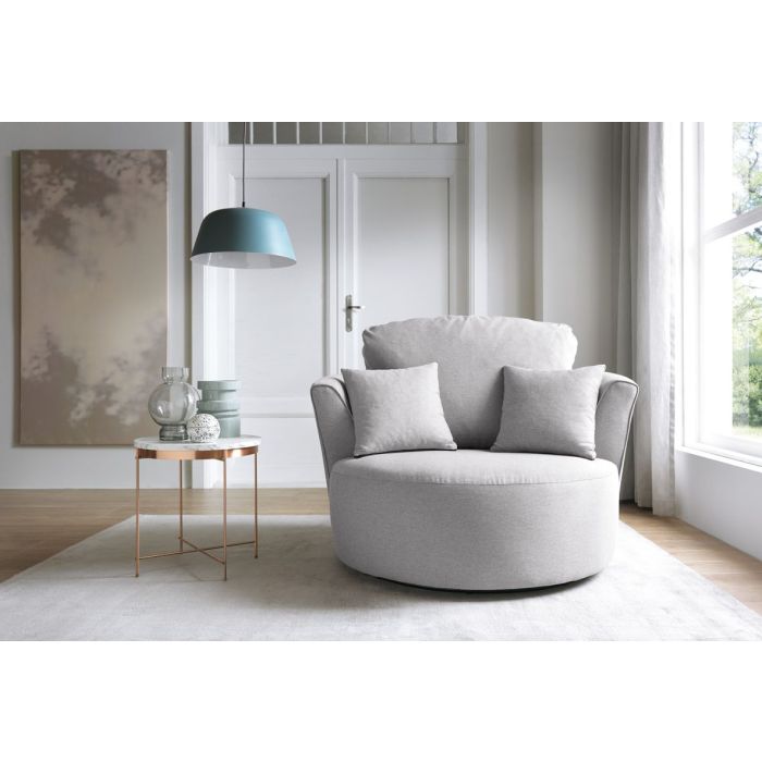 FURCO Charmaine Light Grey Swivel Armchair - Modern Fabric Design with Foam Cushions