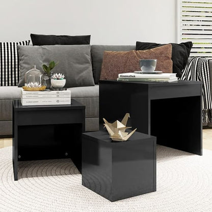 FURCO Grey High Gloss Nesting Tables Set of 3 for Living Room and Bedroom Storage