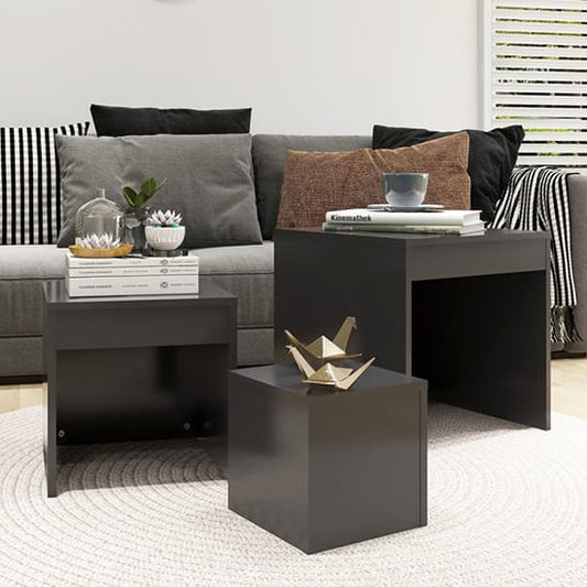 FURCO Grey Nesting Table Set - 3 Wooden Tables for Living Room and Bedroom