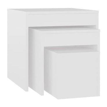 FURCO White Nesting Tables Set of 3 - Space-Saving Chipboard Design for Living Room & Bedroom