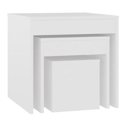 FURCO White Nesting Tables Set of 3 - Space-Saving Chipboard Design for Living Room & Bedroom