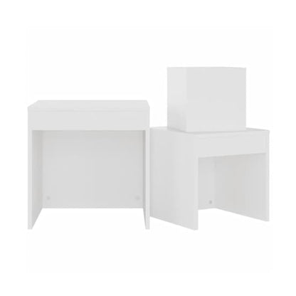 FURCO White Nesting Tables Set of 3 - Space-Saving Chipboard Design for Living Room & Bedroom