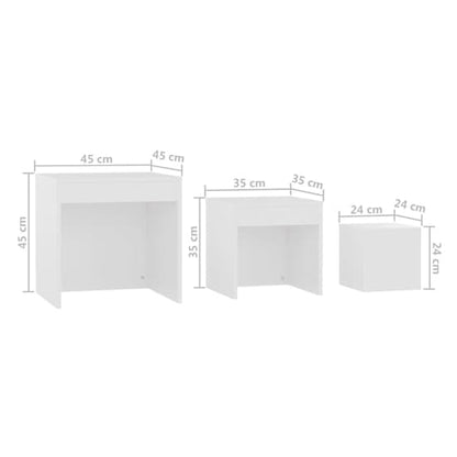 FURCO White Nesting Tables Set of 3 - Space-Saving Chipboard Design for Living Room & Bedroom