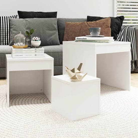 FURCO White Nesting Tables Set of 3 - Space-Saving Chipboard Design for Living Room & Bedroom