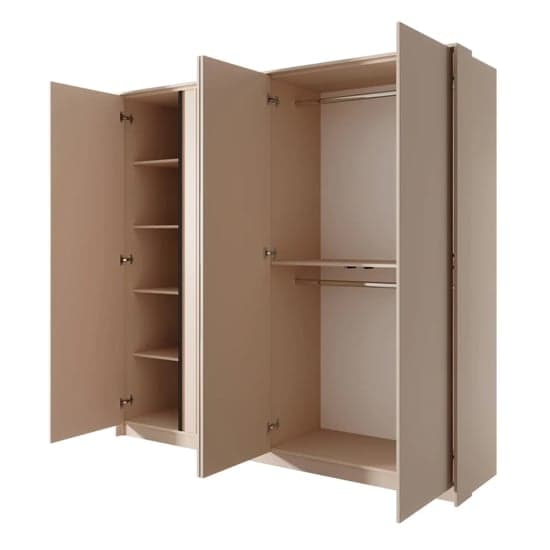 Davis Mirrored Wardrobe 4 Doors In Beige With LED