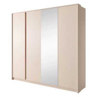 Davis Mirrored Wardrobe 4 Doors In Beige With LED