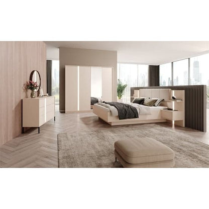 Davis Mirrored Wardrobe 4 Doors In Beige With LED