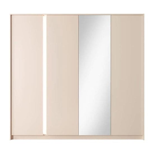 Beige 4-Door Mirrored Wardrobe | Hinged | Beige | LED Lighting | 4 Doors | 223cm