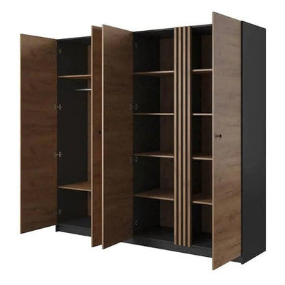 Davis Wooden Wardrobe With Hinged 4 Doors In Golden Oak And LED