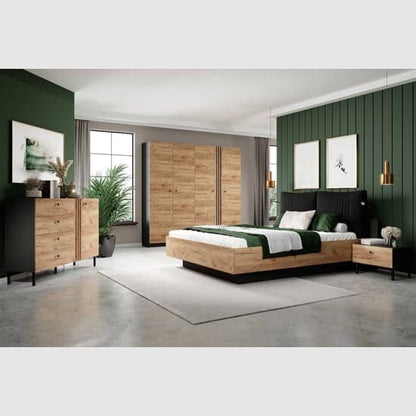 Davis Wooden Wardrobe With Hinged 4 Doors In Golden Oak And LED