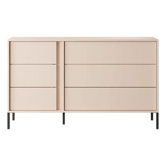 Davis Wooden Chest Of 6 Drawers In Beige With LED