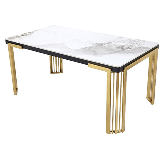 White Sintered Stone Coffee Table with Gold Frame for Modern Living Rooms