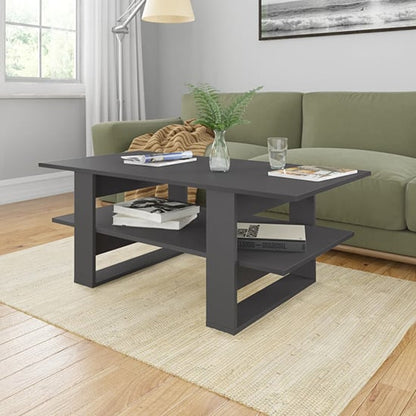 FURCO Dawid Grey Wooden Coffee Table with Undershelf for Living Room Storage