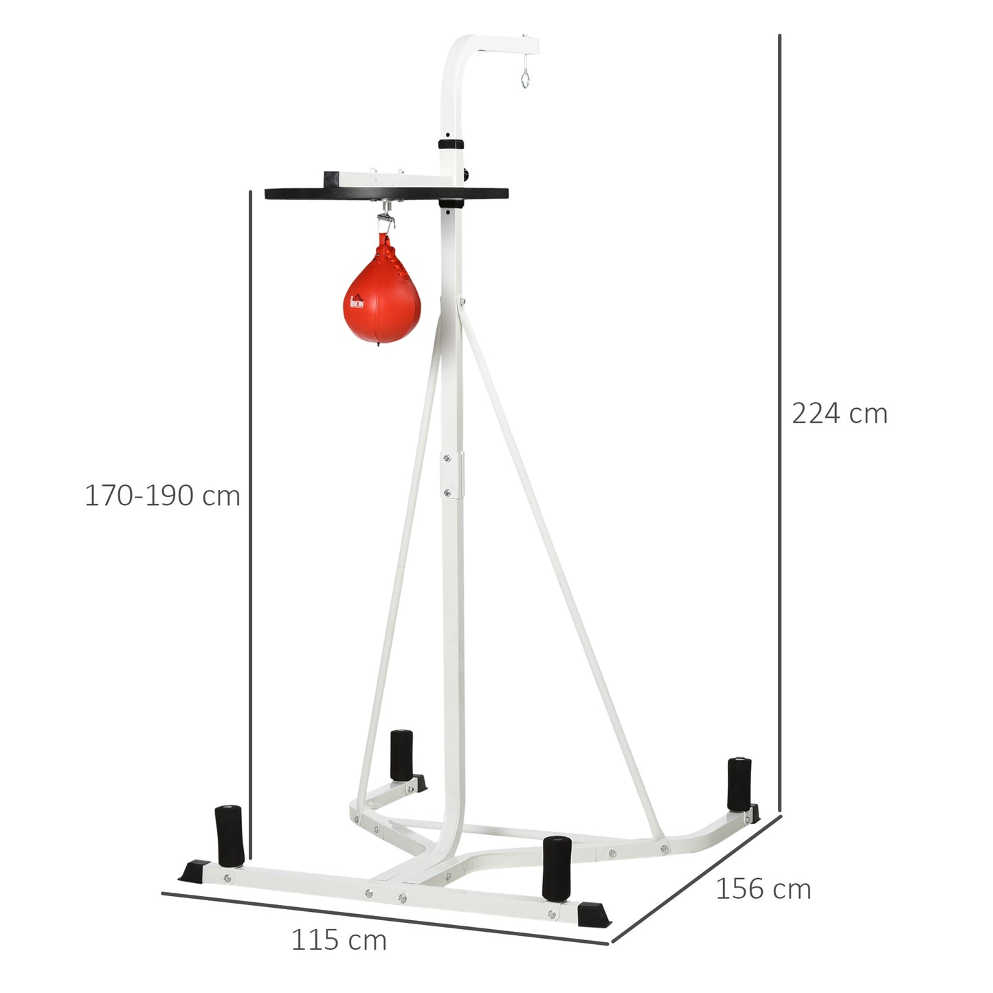 HOMCOM 70-190cm Freestanding Boxing Punch Bag Hanger & Speed Ball Station Platform Hanging Frame Home Gym, White