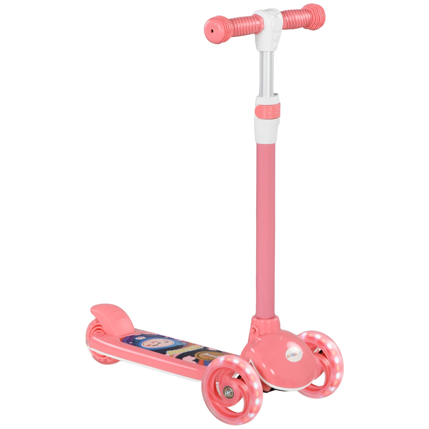 AIYAPLAY Kids 3 Wheel Scooter for 2-6 Years Old w/ Adjustable Height, LED Light, TPE Handlebar, Pink