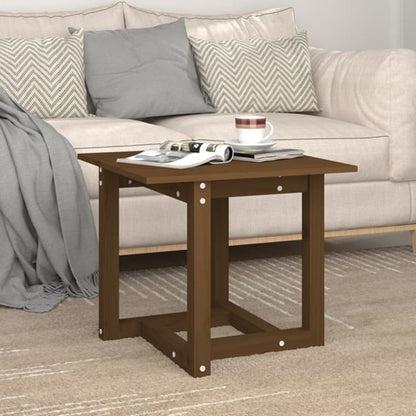 FURCO Honey Brown Pine Wood Square Coffee Table for Living Room