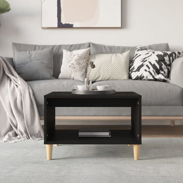 Black Wooden Coffee Table with Undershelf for Living Room Storage