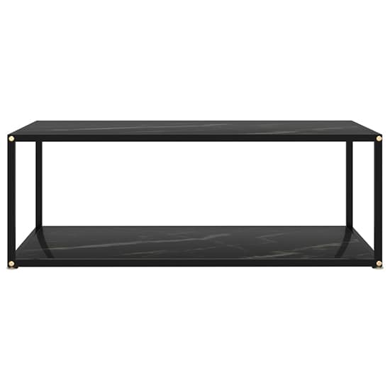 Medium Black Marble Effect Glass Coffee Table with Metal Frame and Lower Shelf