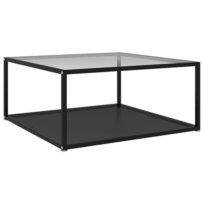 Modern Small Clear Glass Coffee Table with Black Metal Frame - Two-Tier Design for Living Room