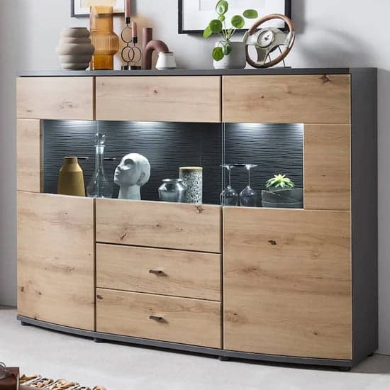 Derry Sideboard With 3 Doors 2 Drawers In Artisan Oak And LED