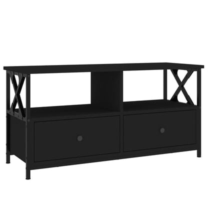 FURCO Derval Black Wooden TV Stand with 2 Drawers for Modern Living Rooms