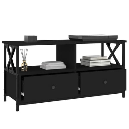 FURCO Derval Black Wooden TV Stand with 2 Drawers for Modern Living Rooms