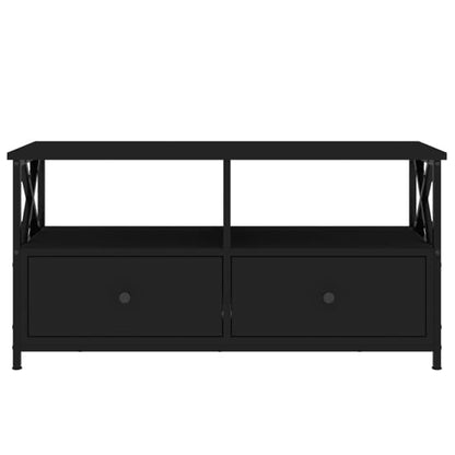 FURCO Derval Black Wooden TV Stand with 2 Drawers for Modern Living Rooms