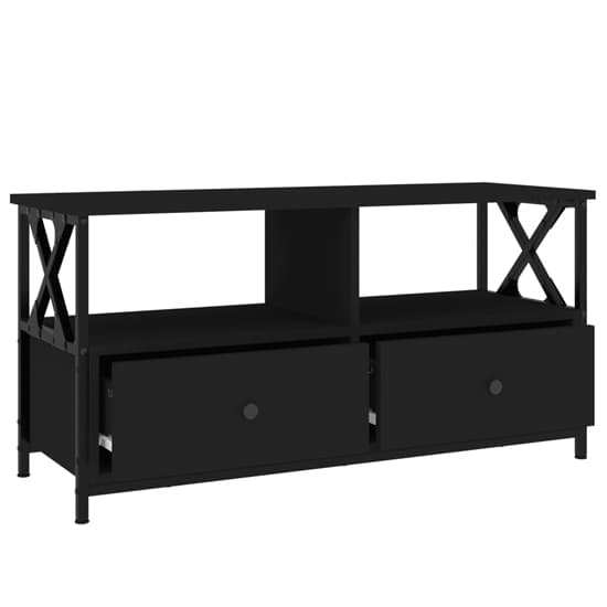 FURCO Derval Black Wooden TV Stand with 2 Drawers for Modern Living Rooms