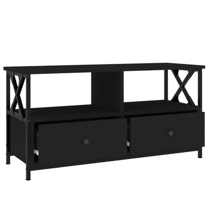 FURCO Derval Black Wooden TV Stand with 2 Drawers for Modern Living Rooms