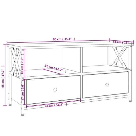 FURCO Derval Black Wooden TV Stand with 2 Drawers for Modern Living Rooms