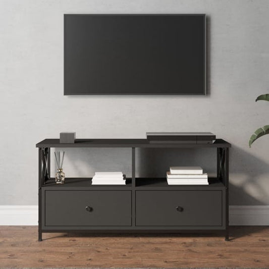 FURCO Derval Black Wooden TV Stand with 2 Drawers for Modern Living Rooms