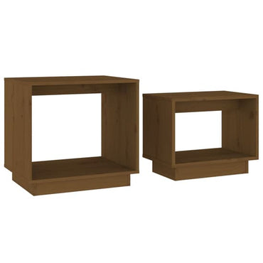 Honey Brown Pine Wood Nesting Coffee Tables Set - Space-Saving Design for Living Room & Bedroom