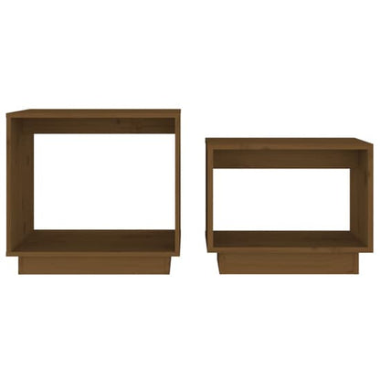 Honey Brown Pine Wood Nesting Coffee Tables Set - Space-Saving Design for Living Room & Bedroom