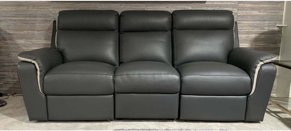 Grey Two-Tone Semi-Aniline Leather Electric Recliner Sofa Set with USB Ports - 3 + 2 Design