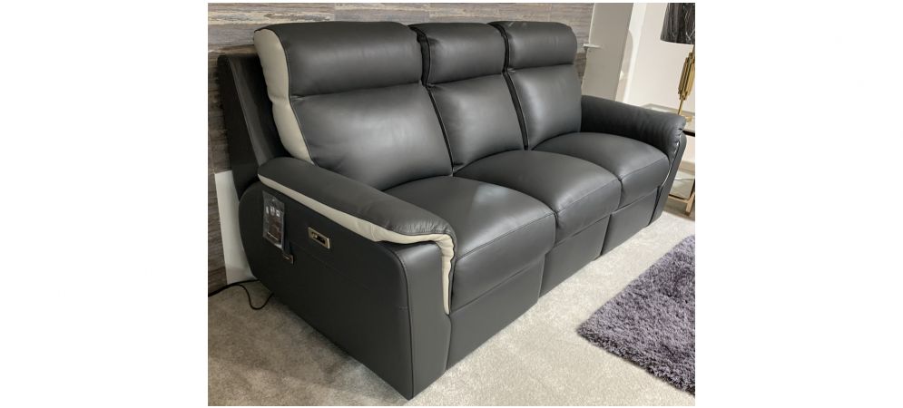 Grey Two-Tone Semi-Aniline Leather Electric Recliner Sofa Set with USB Ports - 3 + 2 Design