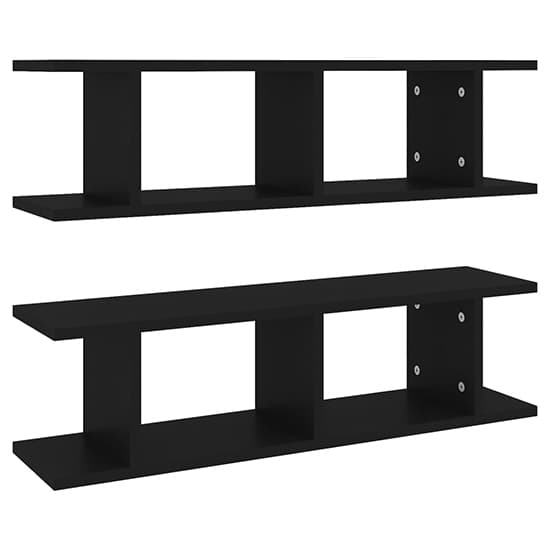 FURCO Black Wooden Wall Shelf Set of 2 - Modern Cube Design for Home Decor