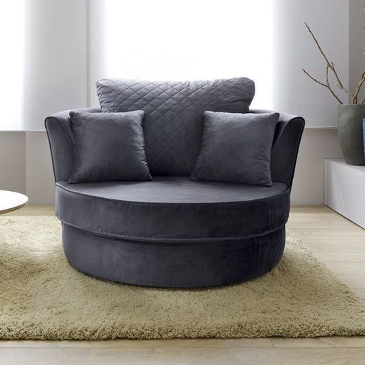 Chic Velvet Swivel Chair - Dark Grey Fabric