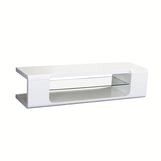 Sleek White High Gloss Longmont TV Unit with Glass Display Shelf - Modern Entertainment Center