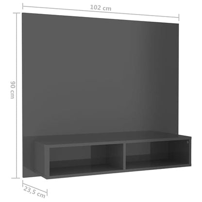 Modern Grey High Gloss Wall TV Unit with Open Compartments